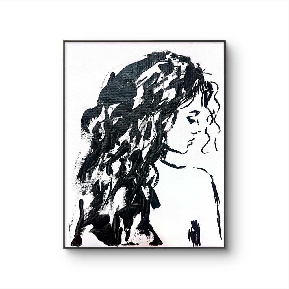 Papa Diouf Painting Woman Silhouette Modern Abstract Black 11x14 New